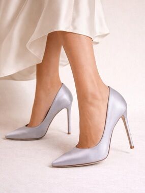 Stuart Weitzman Satin Stiletto Heels Silver Formal Wedding Pumps 10
